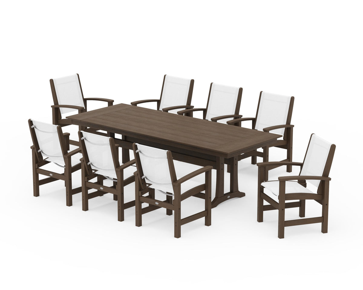 POLYWOOD Coastal 9-Piece Farmhouse Dining Set with Trestle Legs in Kona / White