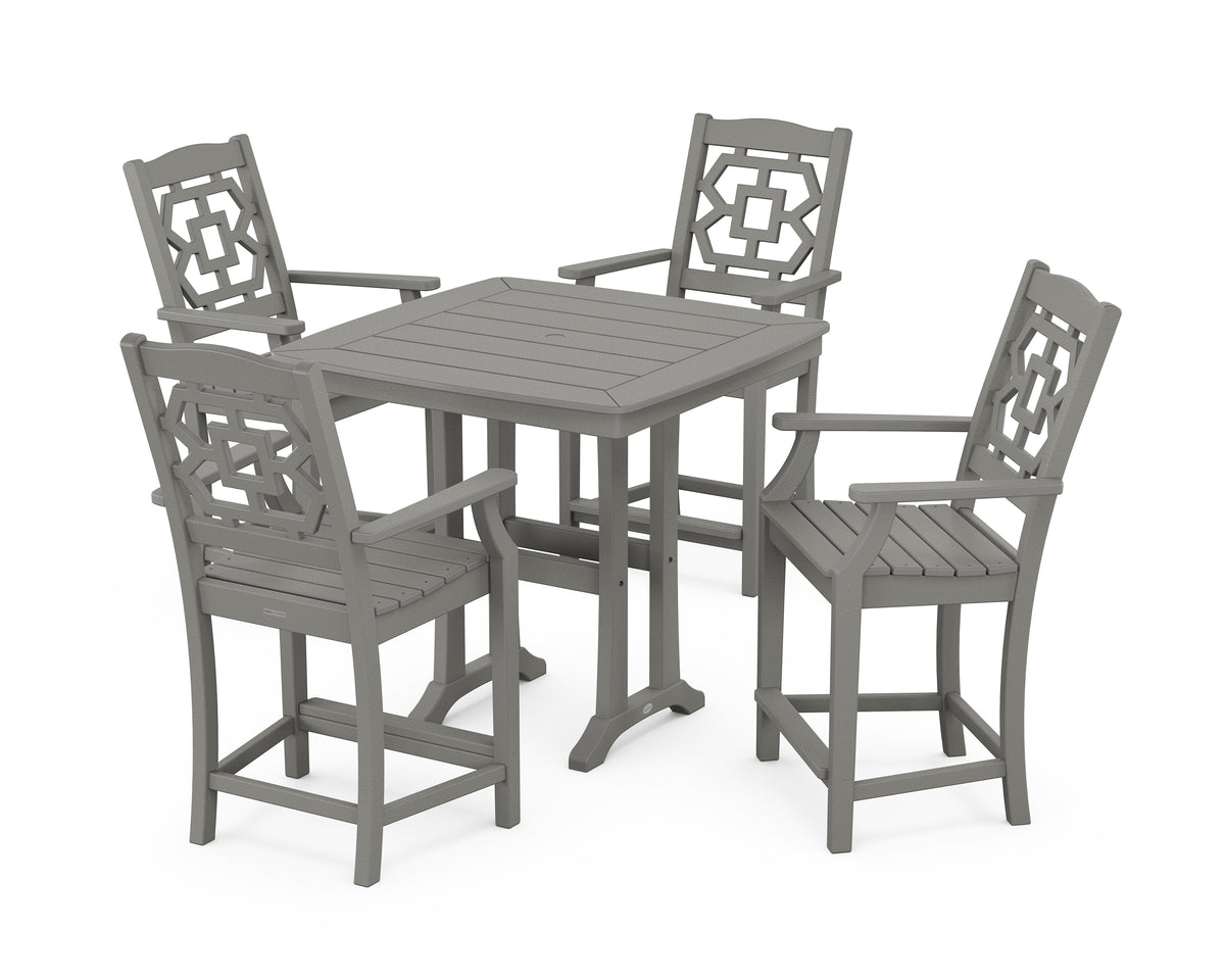 POLYWOOD Chinoiserie 5-Piece Counter Set with Trestle Legs in Slate Grey
