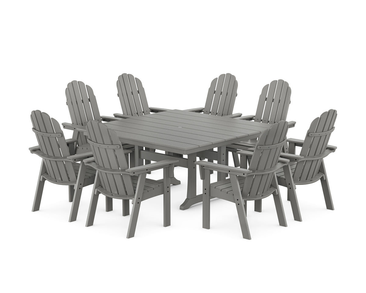 POLYWOOD Vineyard Curveback Adirondack 9-Piece Square Farmhouse Dining Set with Trestle Legs in Slate Grey