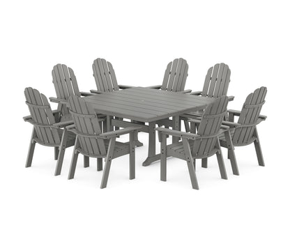 POLYWOOD Vineyard Curveback Adirondack 9-Piece Square Farmhouse Dining Set with Trestle Legs in Slate Grey