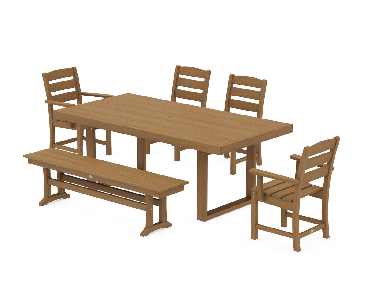 POLYWOOD Lakeside 6-Piece Dining Set with Bench - 39" x 78" Table in Natural