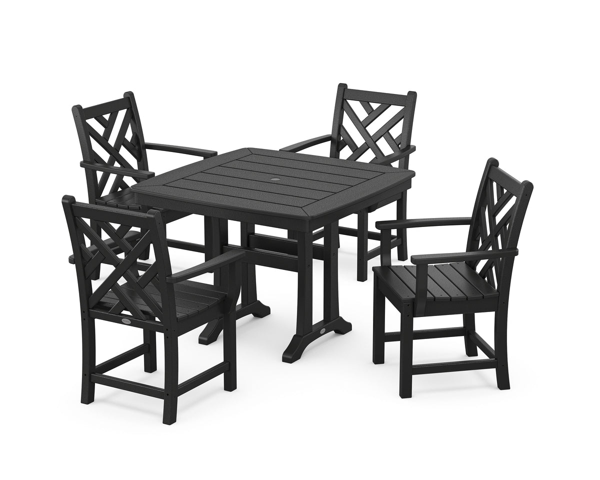 POLYWOOD Chippendale 5-Piece Dining Set with Trestle Legs - 37" Table in Black
