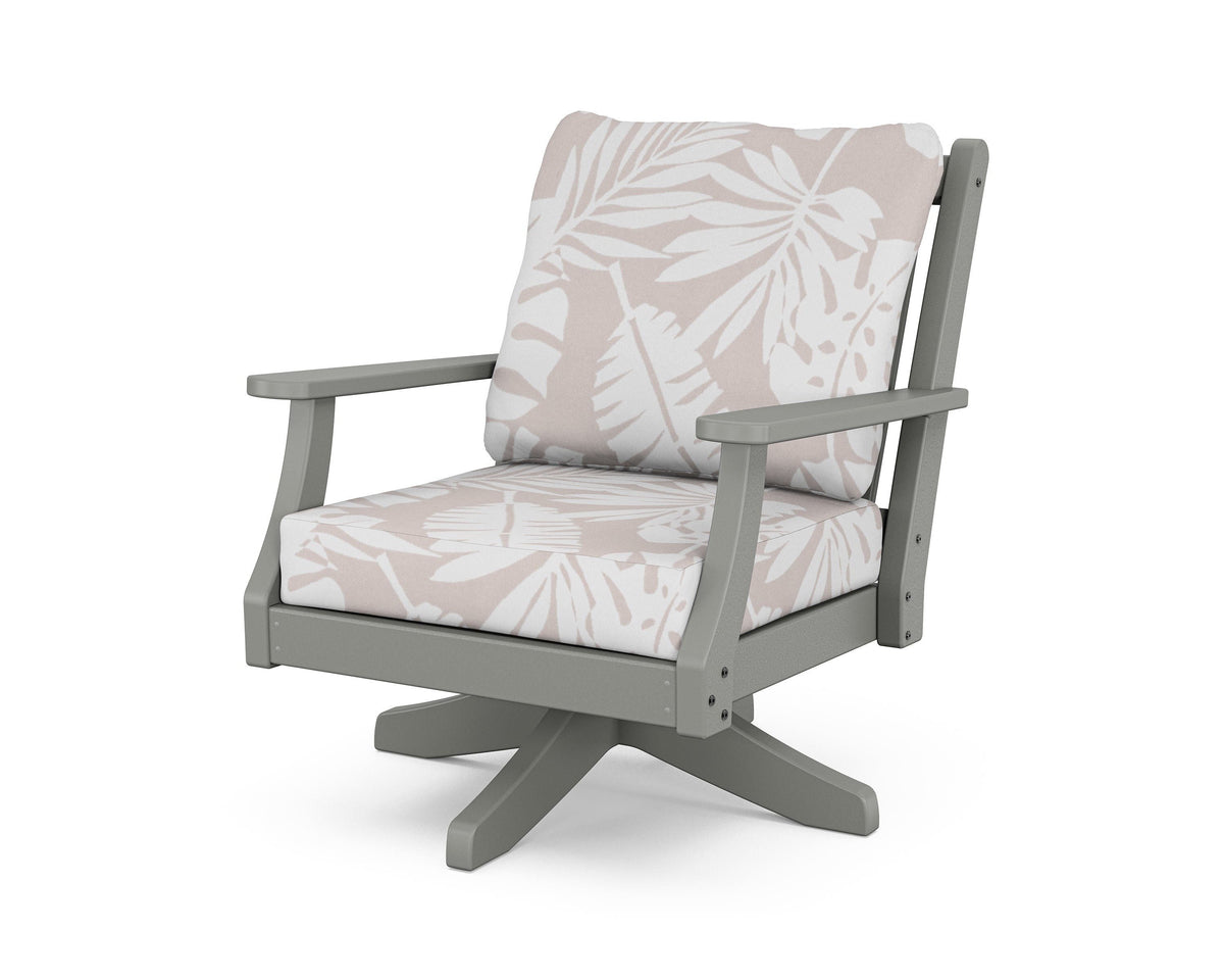 POLYWOOD Wovendale Deep Seating Swivel Chair in Slate Grey / Leaf Dune Burlap