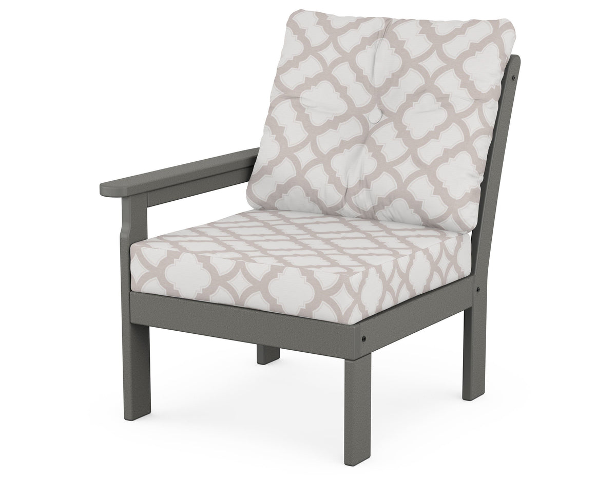 POLYWOOD Vineyard Modular Left Arm Chair in Slate Grey / Trellis Dune Burlap