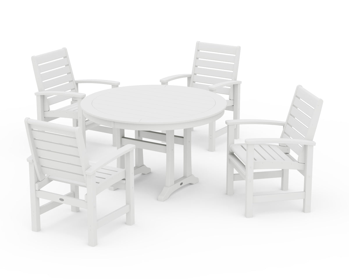 POLYWOOD Signature 5-Piece Round Dining Set with Trestle Legs in White