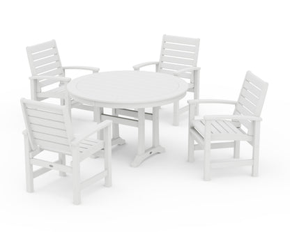 POLYWOOD Signature 5-Piece Round Dining Set with Trestle Legs in White