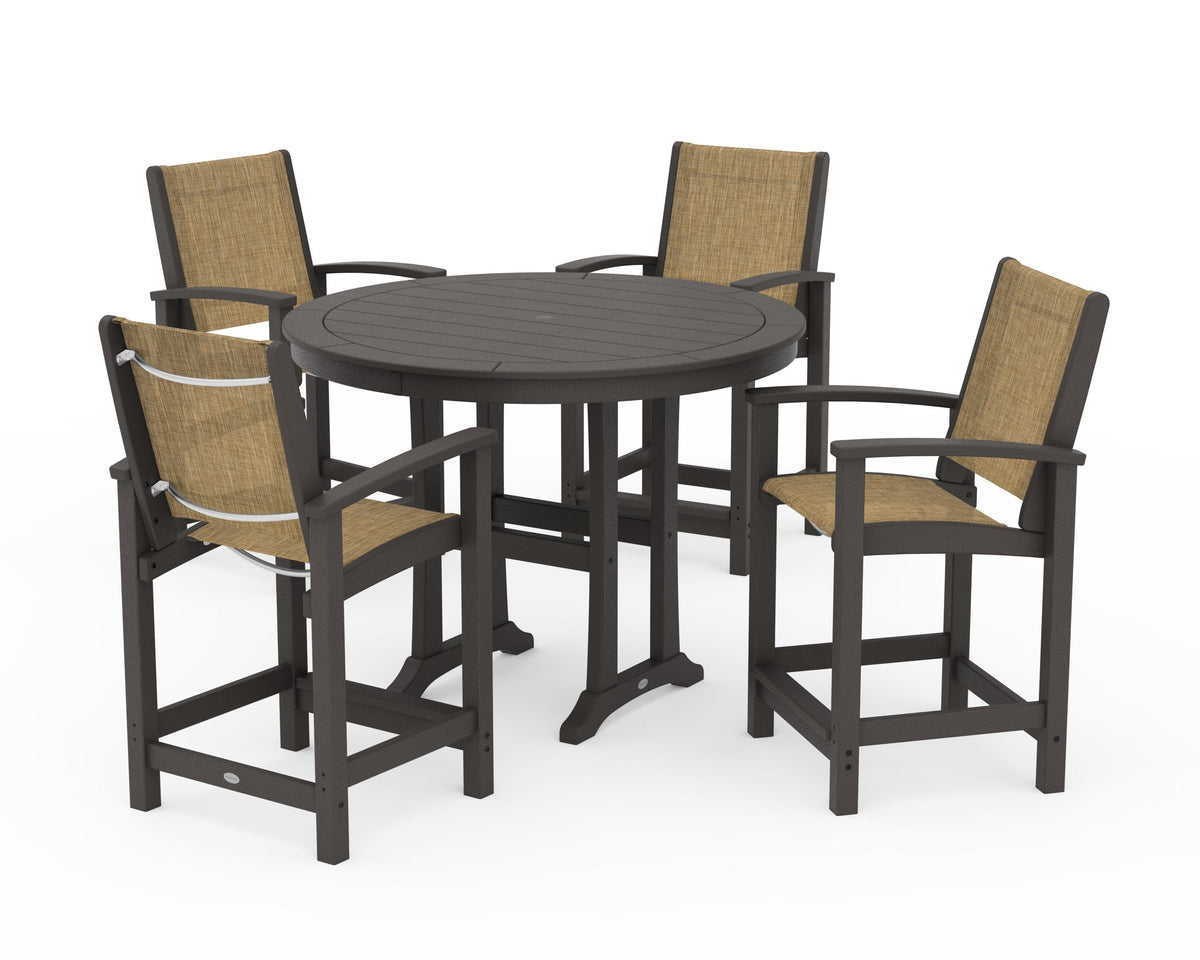 POLYWOOD Coastal 5-Piece Counter Set in Vintage Coffee / Burlap