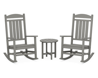 POLYWOOD Presidential 3-Piece Rocker Set with Round Side Table in Slate Grey