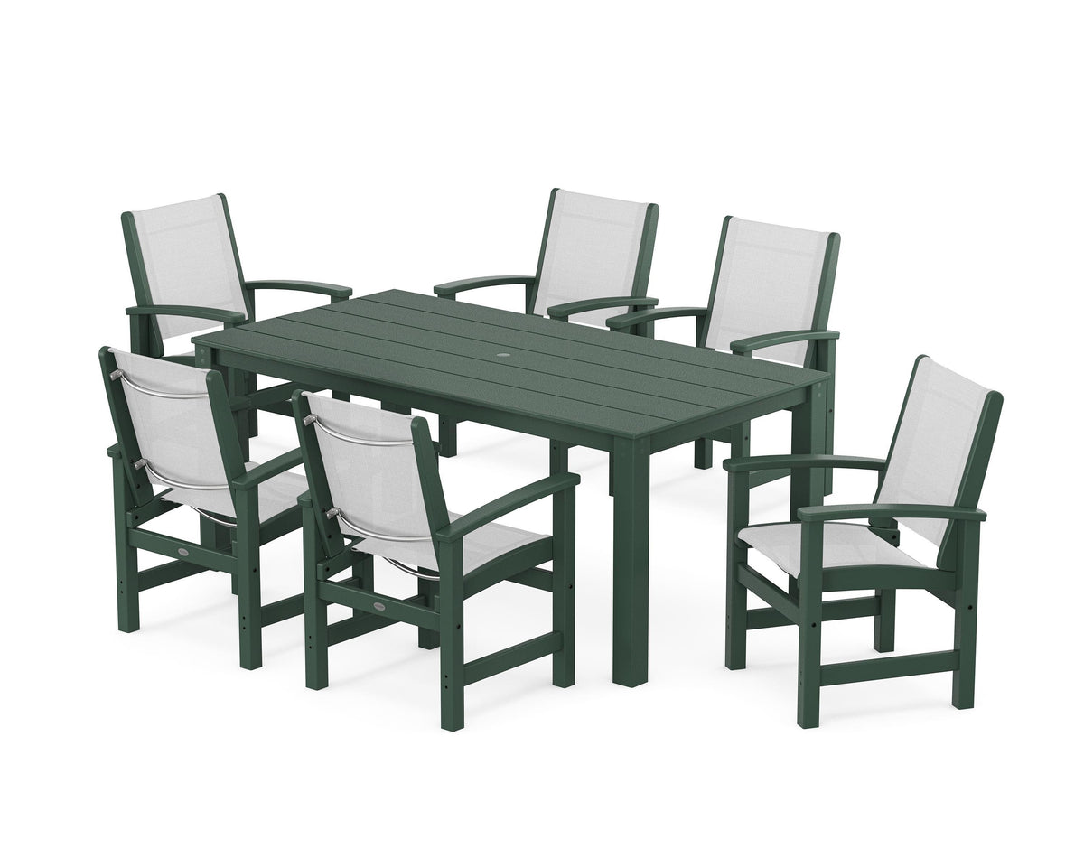 POLYWOOD Coastal 7-Piece Parsons Dining Set in Green / White