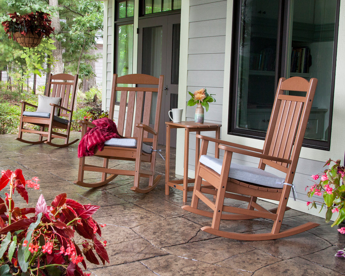 POLYWOOD Presidential Rocking Chair in Teak in an outdoor setting