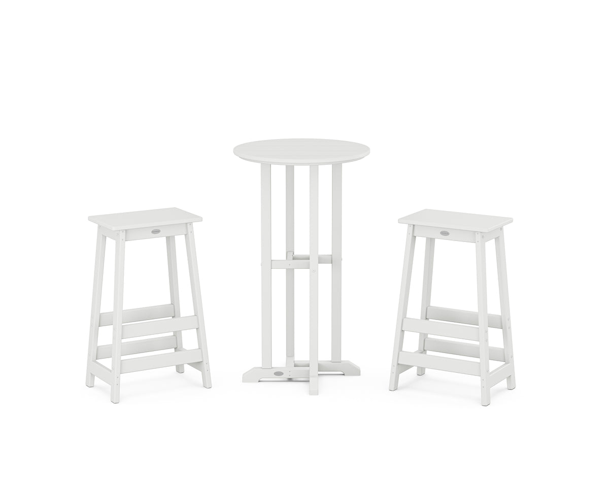 POLYWOOD Modern Studio Bar Stool 3-Piece Bistro Set in White