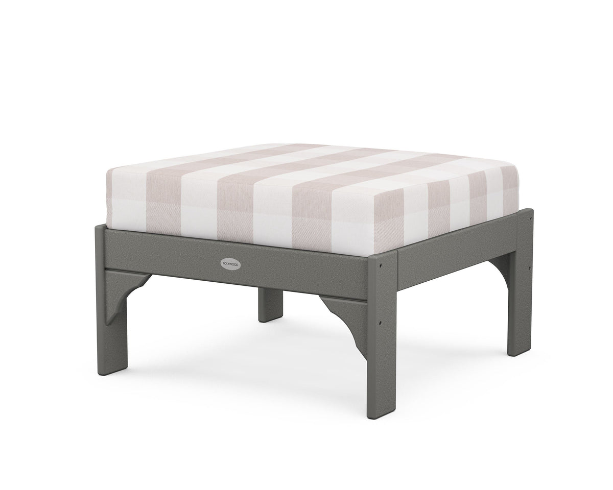 POLYWOOD Vineyard Deep Seating Ottoman in Slate Grey / Buffalo Plaid Dune Burlap