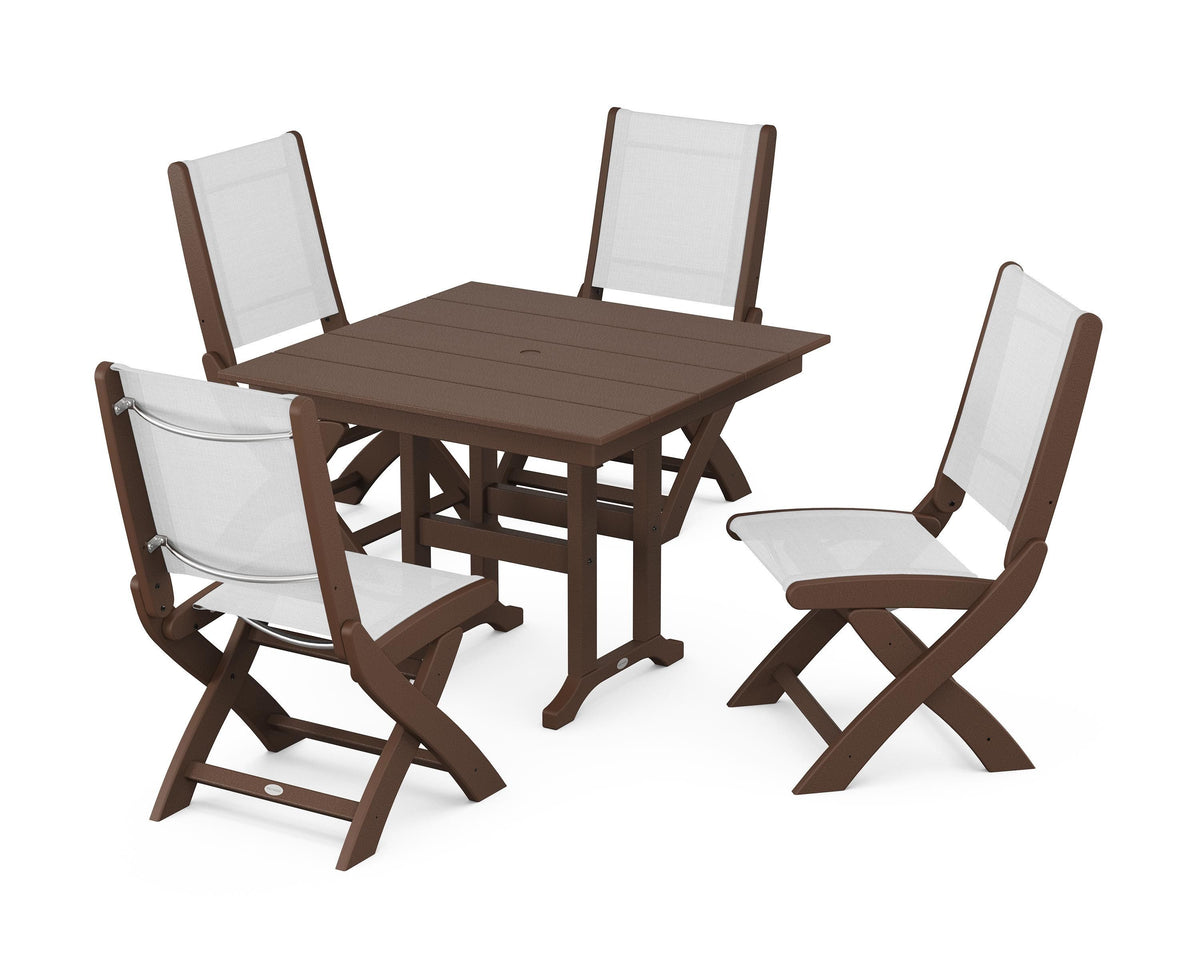POLYWOOD Coastal Folding Side Chair 5-Piece Farmhouse Dining Set in Mahogany / White