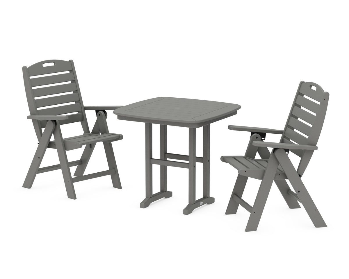 POLYWOOD Nautical Folding Highback Chair 3-Piece Dining Set in Slate Grey