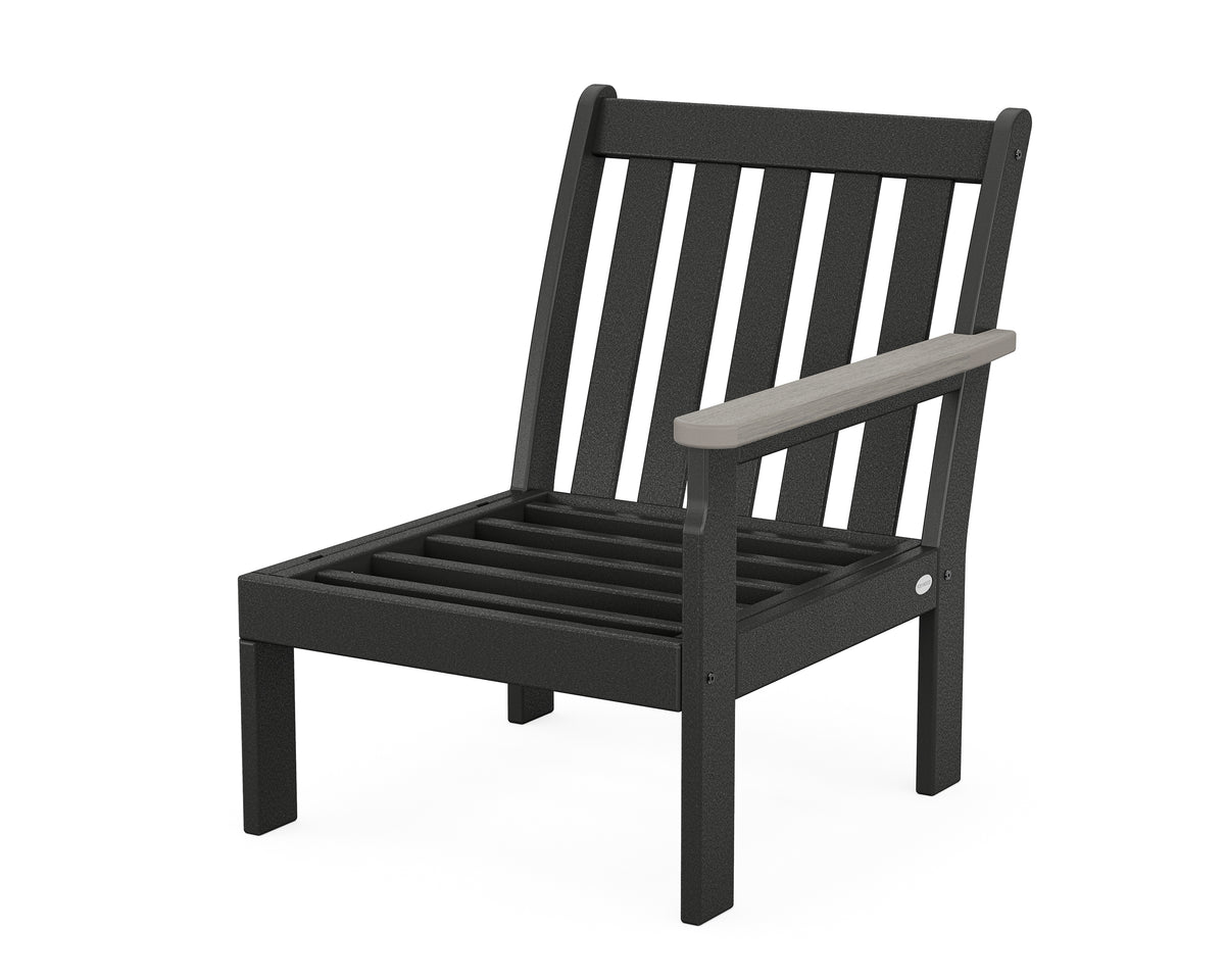 POLYWOOD Vineyard Modular Right Arm Chair Frame in Black / Driftwood