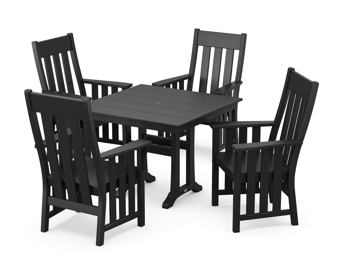 POLYWOOD Acadia 5-Piece Farmhouse Dining Set with Trestle Legs in Black