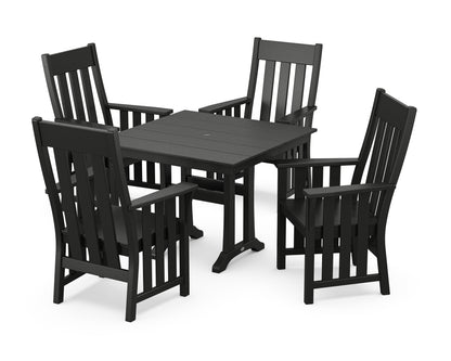 POLYWOOD Acadia 5-Piece Farmhouse Dining Set with Trestle Legs in Black