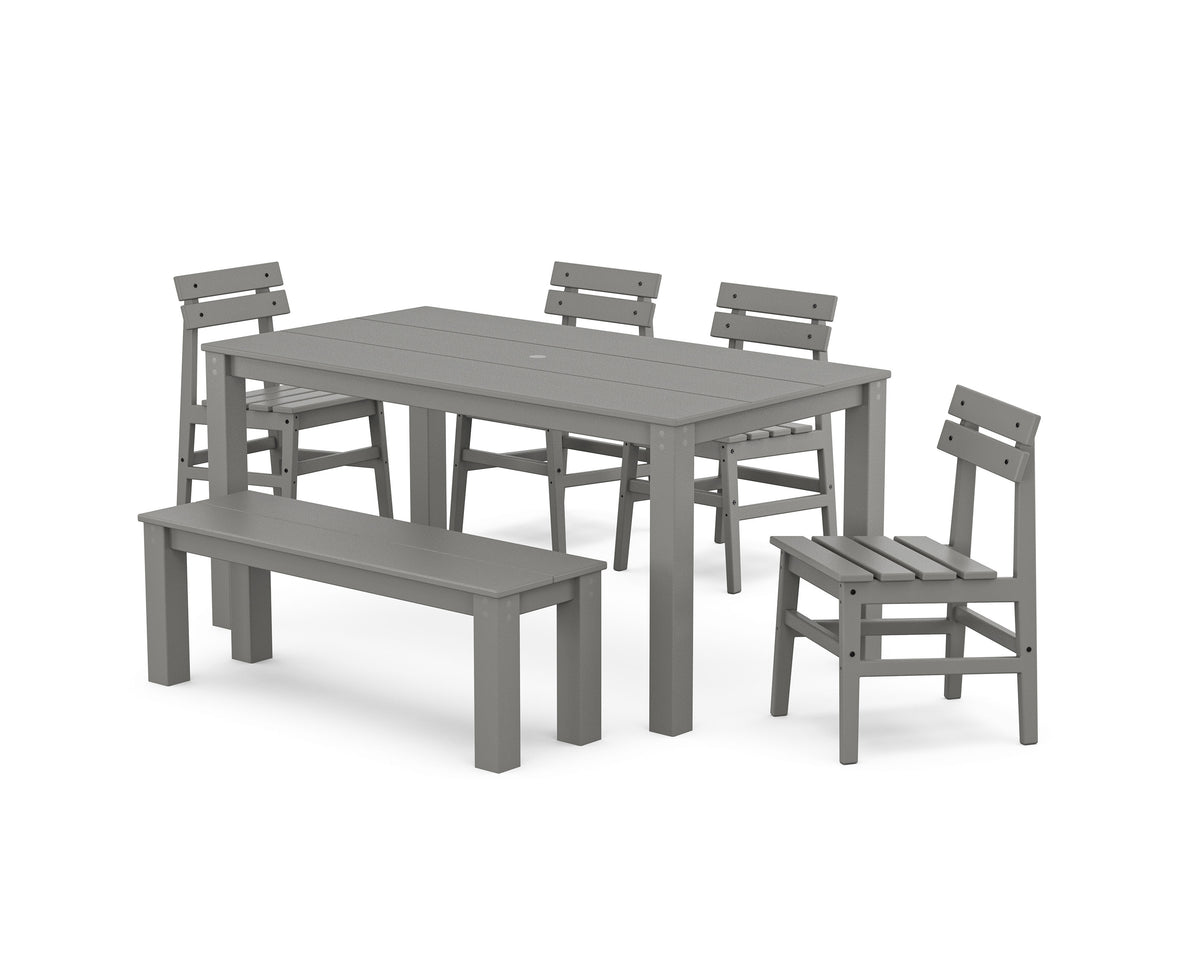 POLYWOOD Modern Studio Plaza Chair 6-Piece Parsons Dining Set with Bench in Slate Grey