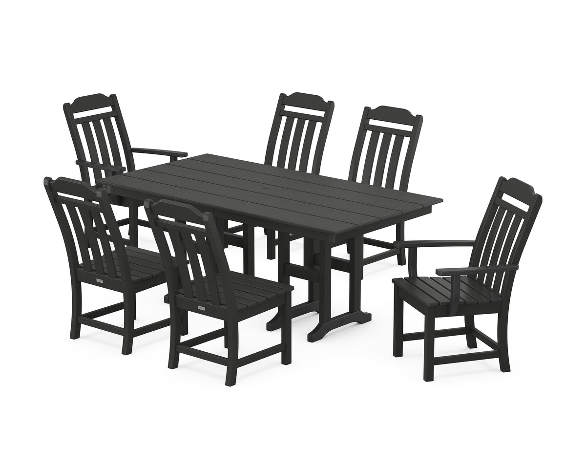 POLYWOOD Cottage 7-Piece Farmhouse Dining Set in Black