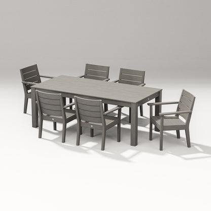 POLYWOOD Latitude 7-Piece Arm Chair Dining Set - 84" Table in Driftwood