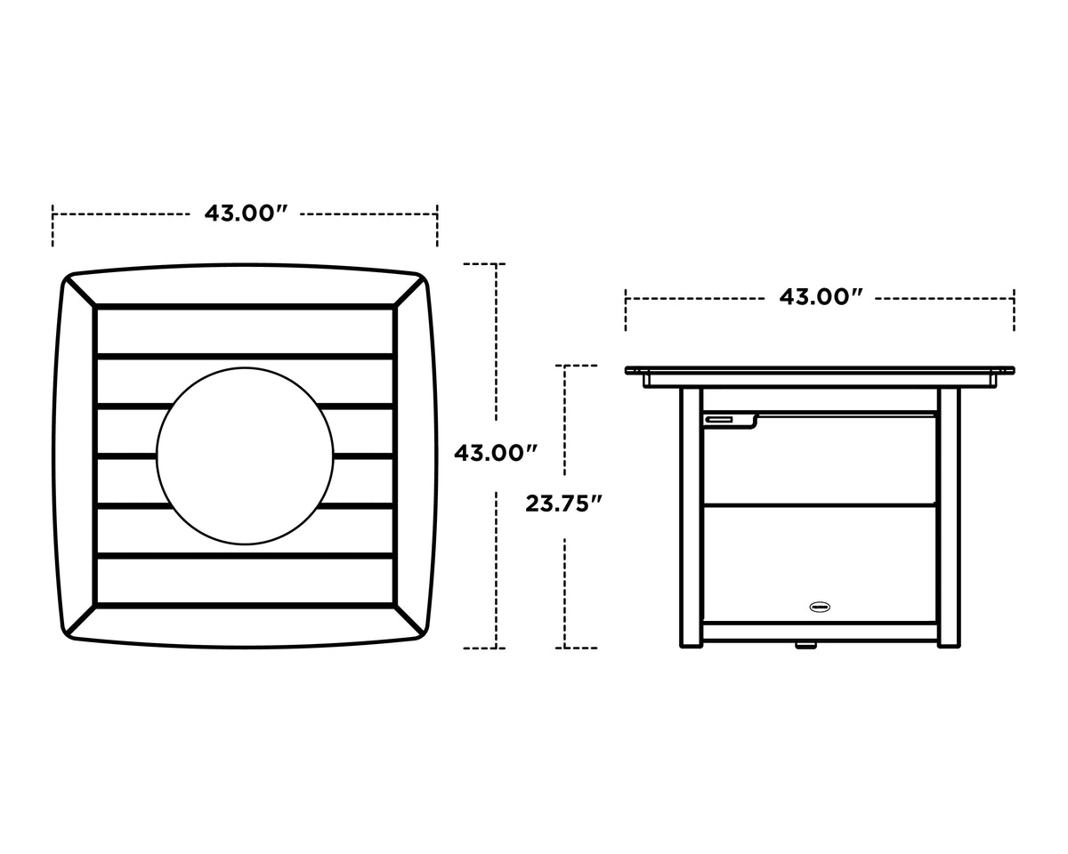 POLYWOOD Nautical 42" Fire Pit Table dimension drawing with width, depth and height measurements