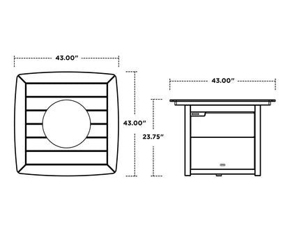 POLYWOOD Nautical 42" Fire Pit Table dimension drawing with width, depth and height measurements