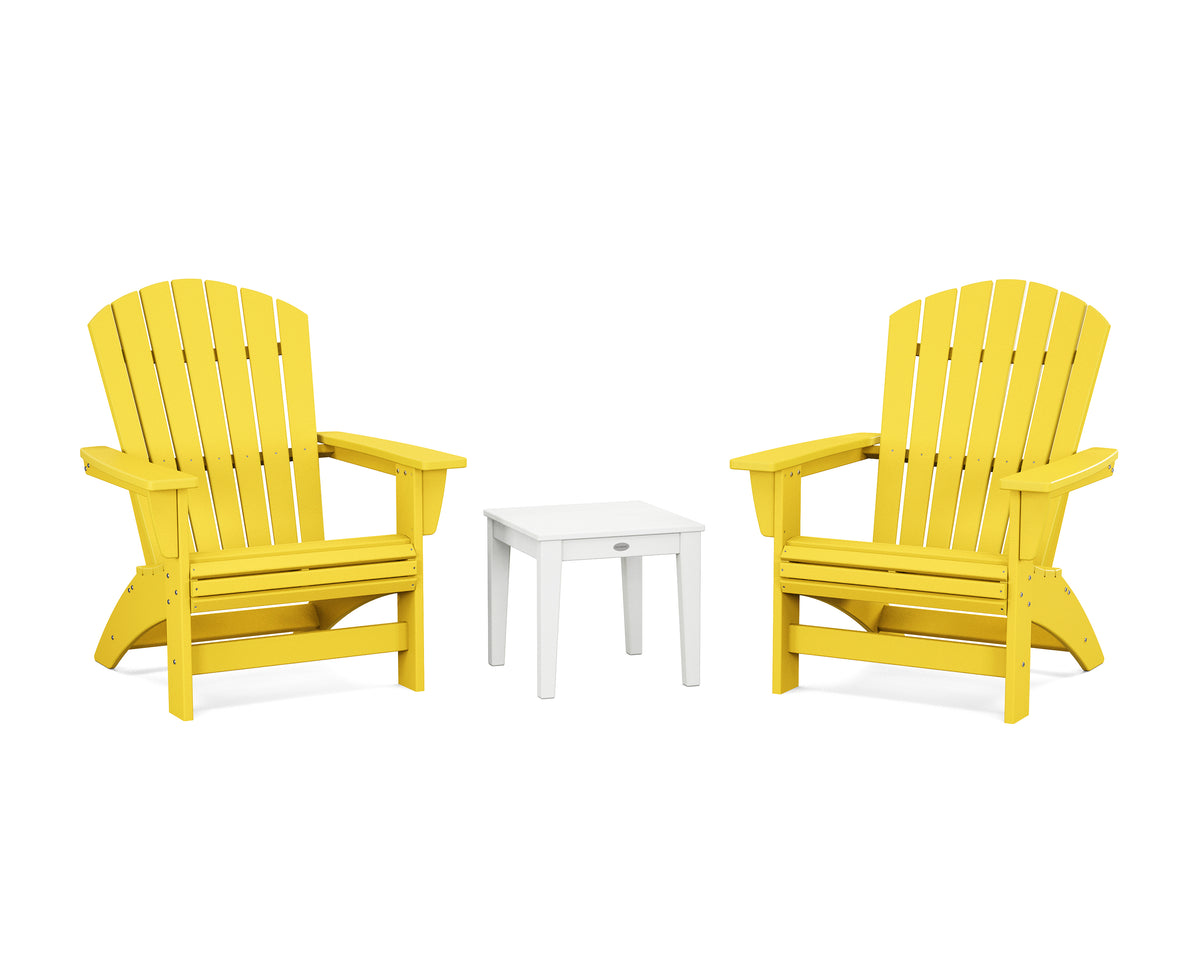 POLYWOOD 3-Piece Nautical Grand Adirondack Set in Lemon / White