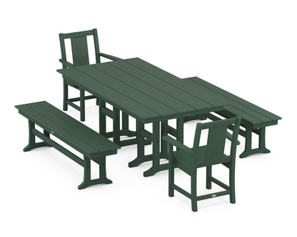 POLYWOOD Prairie 5-Piece Farmhouse Dining Set with Benches in Green