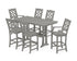 POLYWOOD Chinoiserie 7-Piece Farmhouse Bar Set with Trestle Legs in Slate Grey