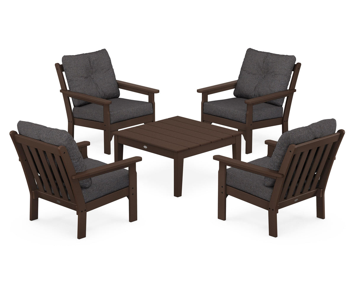 POLYWOOD Vineyard 5-Piece Deep Seating Conversation Set in Mahogany / Ash Charcoal