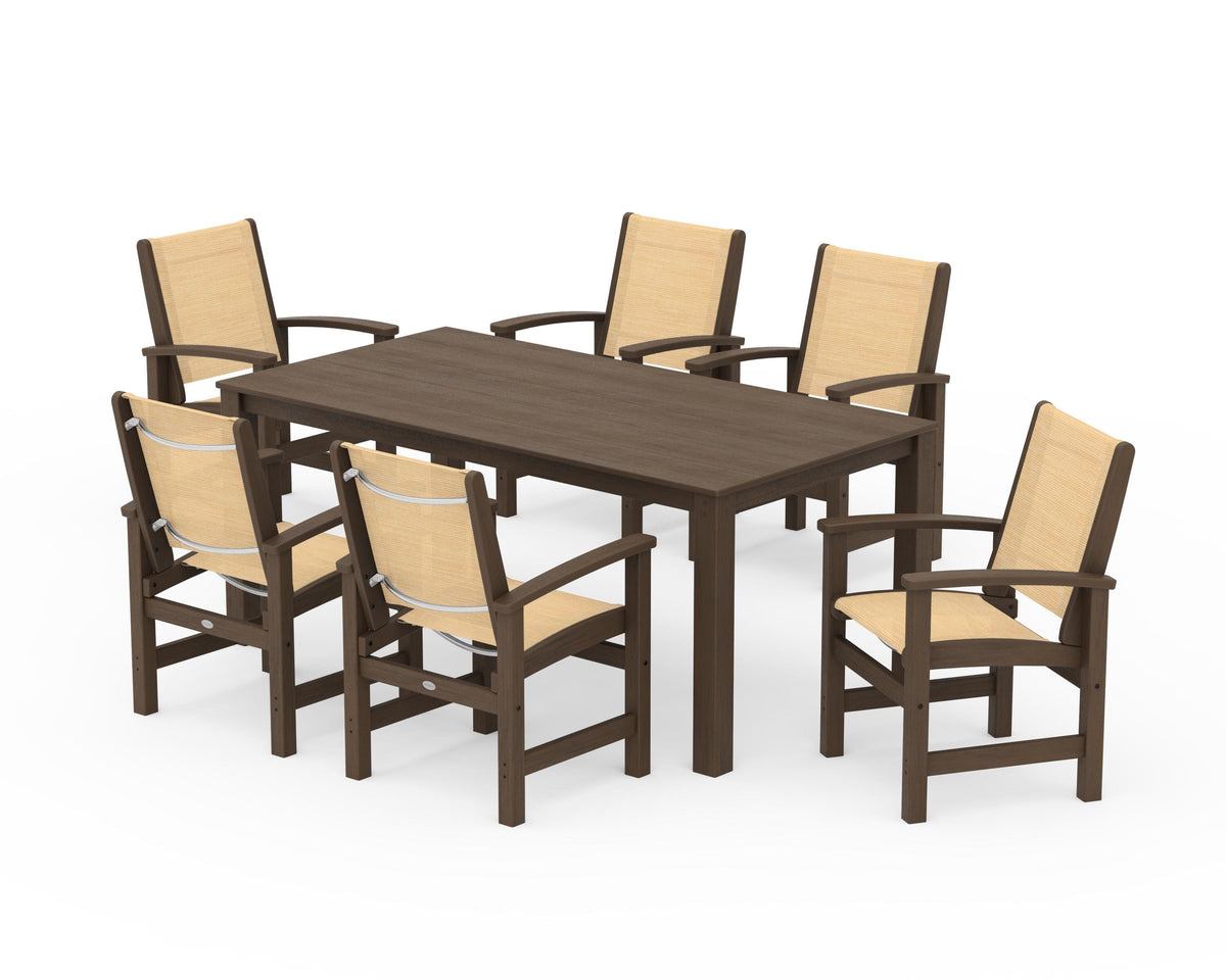 POLYWOOD Coastal 7-Piece Parsons Dining Set in Kona / Dupioni Apricot