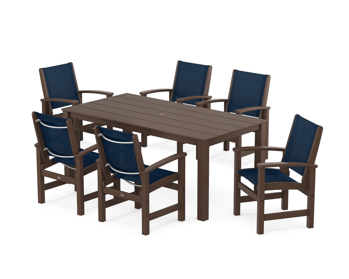 POLYWOOD Coastal 7-Piece Parsons Dining Set in Mahogany / Navy Blue