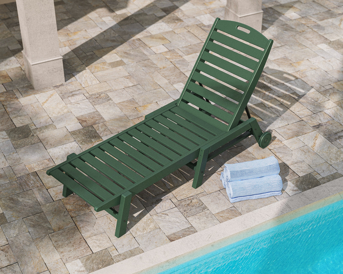 POLYWOOD Nautical Chaise with Wheels in Green styled outdoors