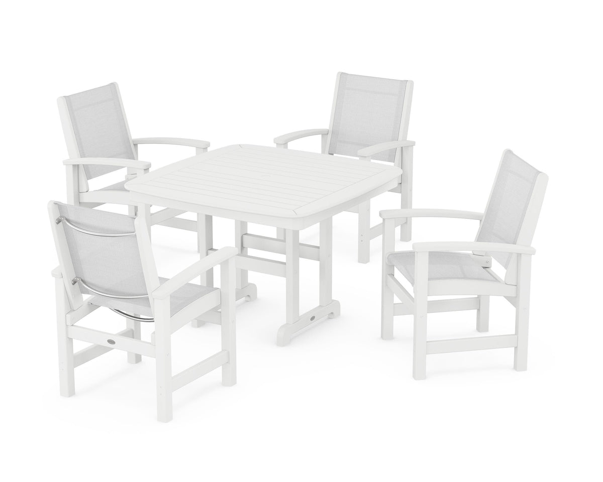 POLYWOOD Coastal 5-Piece Dining Set with Nautical 44" Dining Table in White / White