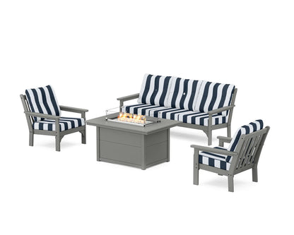 POLYWOOD Vineyard Deep Seating Fire Pit Table Set