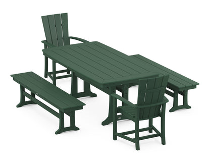 POLYWOOD Quattro 5-Piece Dining Set with Trestle Legs - 38" x 73" Table in Green