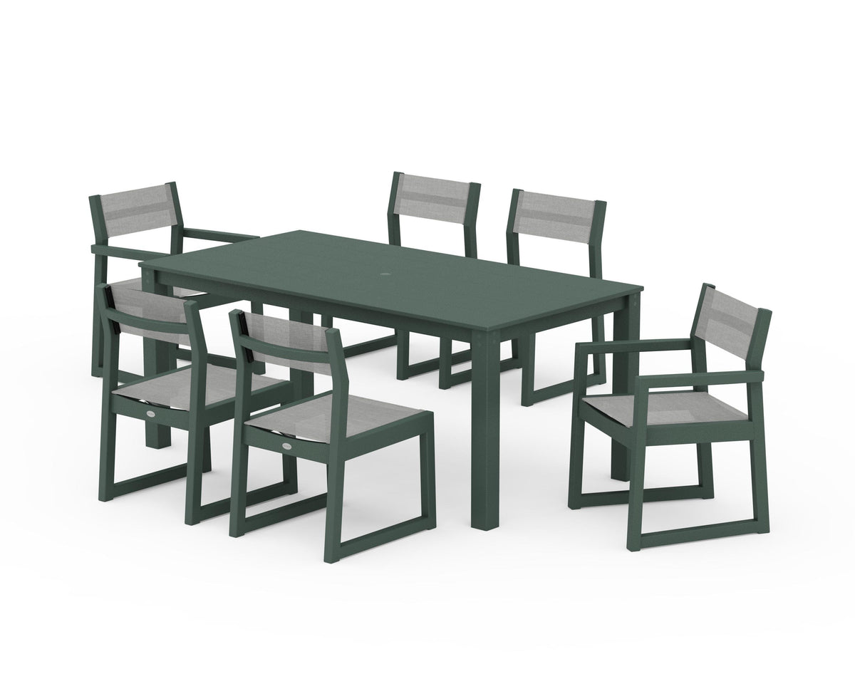 POLYWOOD EDGE Sling 7-Piece Parsons Dining Set in Green / Metallic