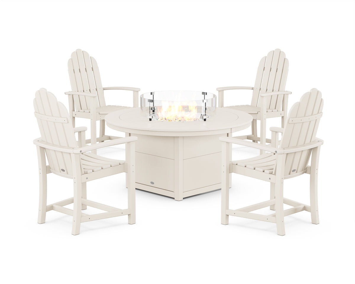 POLYWOOD Classic 4-Piece Upright Adirondack Conversation Set with Fire Pit Table in Sand
