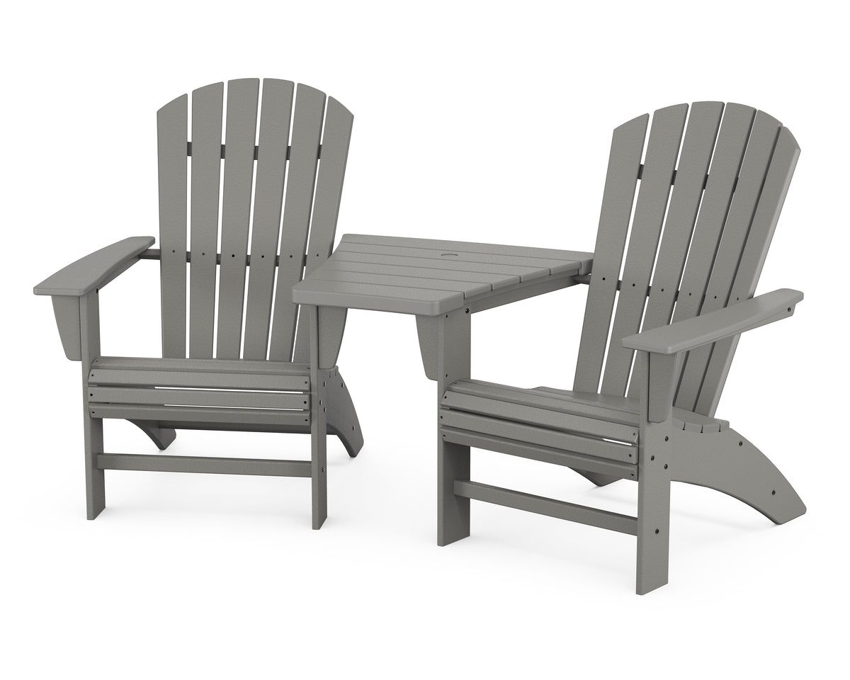 POLYWOOD Nautical 3-Piece Curveback Adirondack Set With Angled Connecting Table in Slate Grey