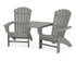 POLYWOOD Nautical 3-Piece Curveback Adirondack Set With Angled Connecting Table in Slate Grey