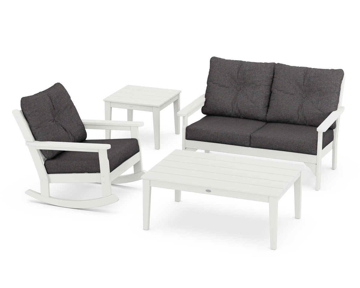POLYWOOD Vineyard 4-Piece Deep Seating Rocker Set in Vintage White / Ash Charcoal