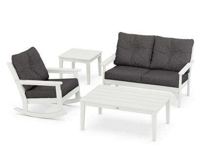 POLYWOOD Vineyard 4-Piece Deep Seating Rocker Set in Vintage White / Ash Charcoal