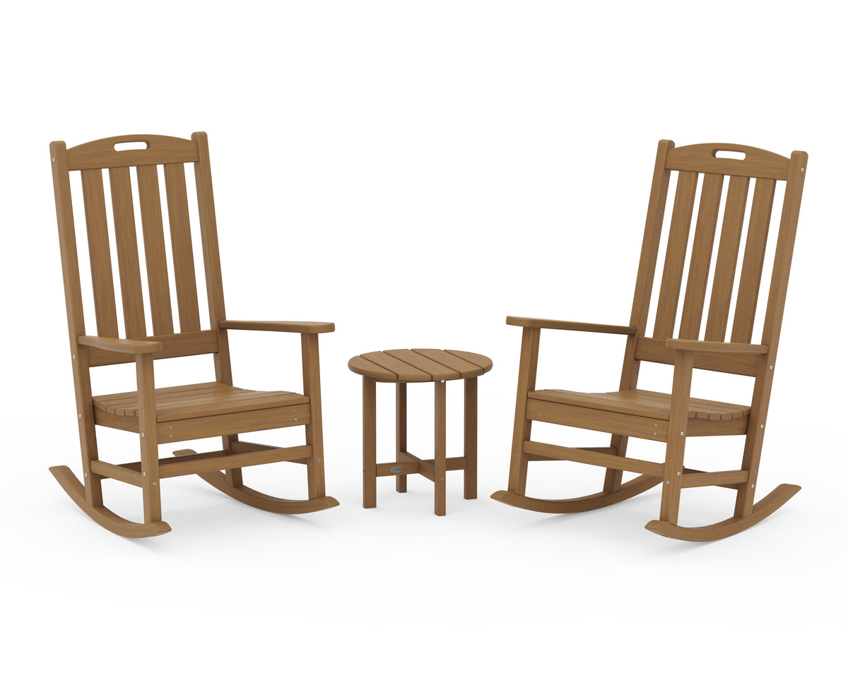 POLYWOOD Nautical 3-Piece Porch Rocking Chair Set with Round 18" Side Table in Natural