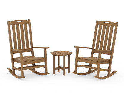 POLYWOOD Nautical 3-Piece Porch Rocking Chair Set with Round 18" Side Table in Natural