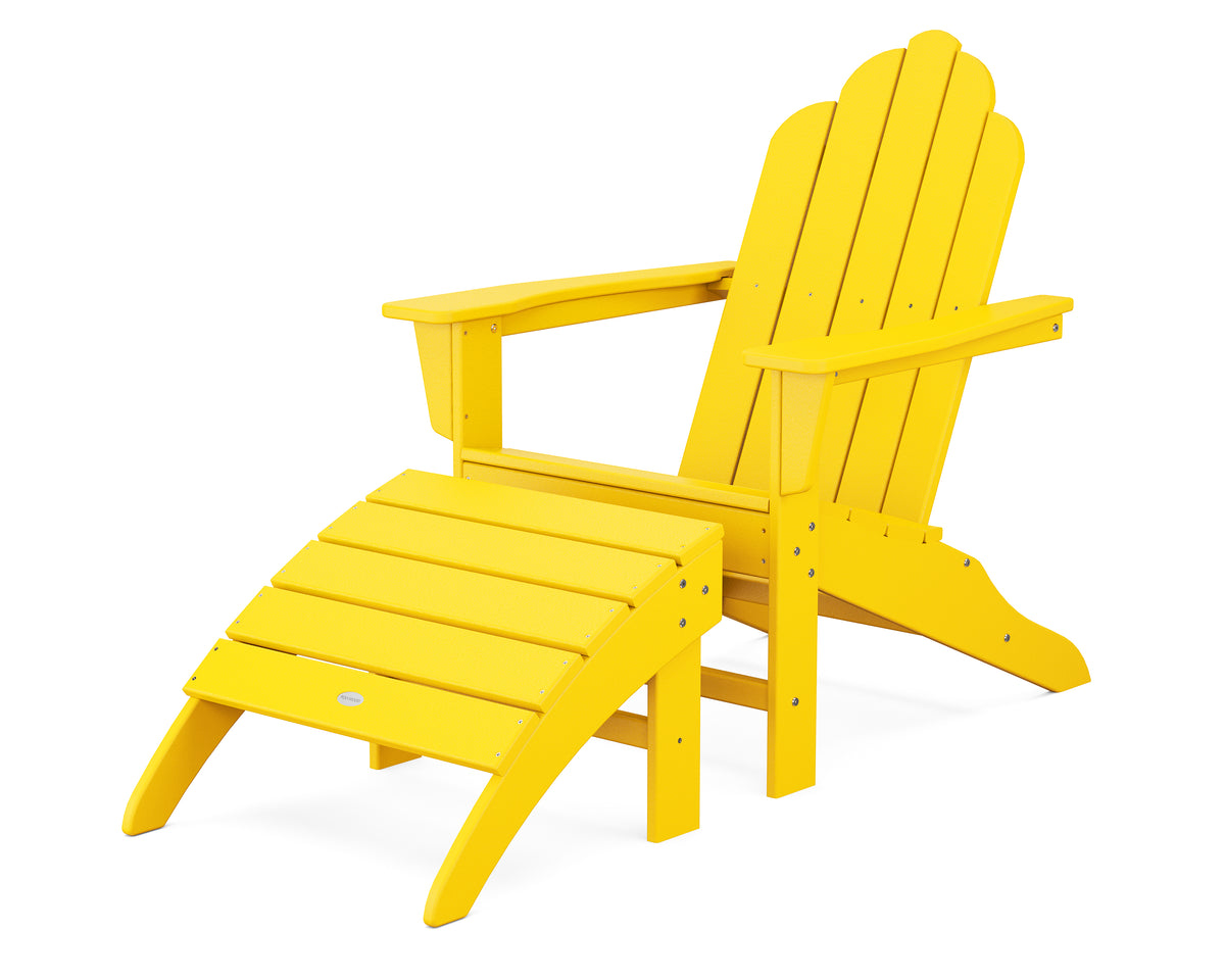 POLYWOOD Long Island Adirondack 2-Piece Set with South Beach Adirondack Ottoman in Lemon