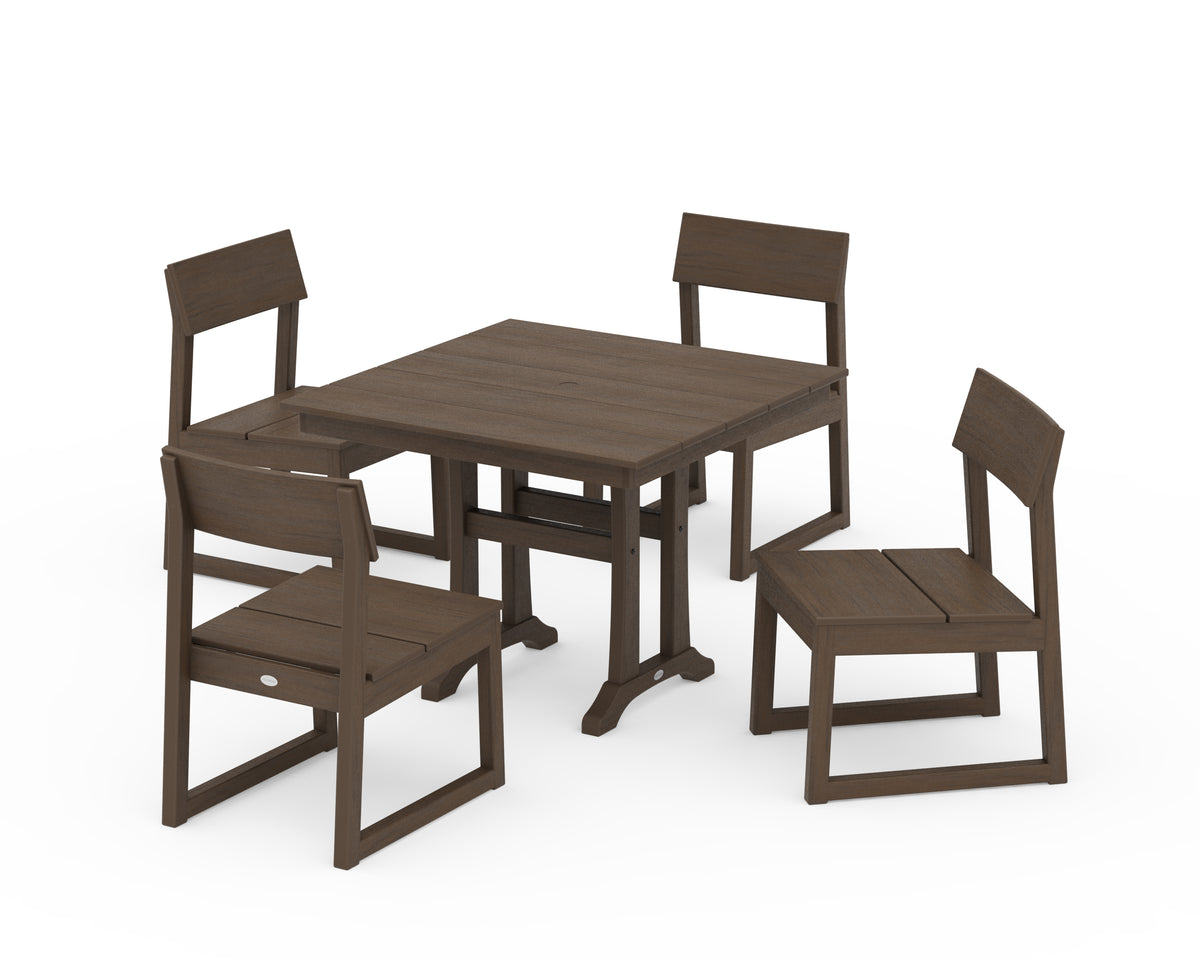 POLYWOOD EDGE 5-Piece Farmhouse Trestle Side Chair Dining Set in Kona