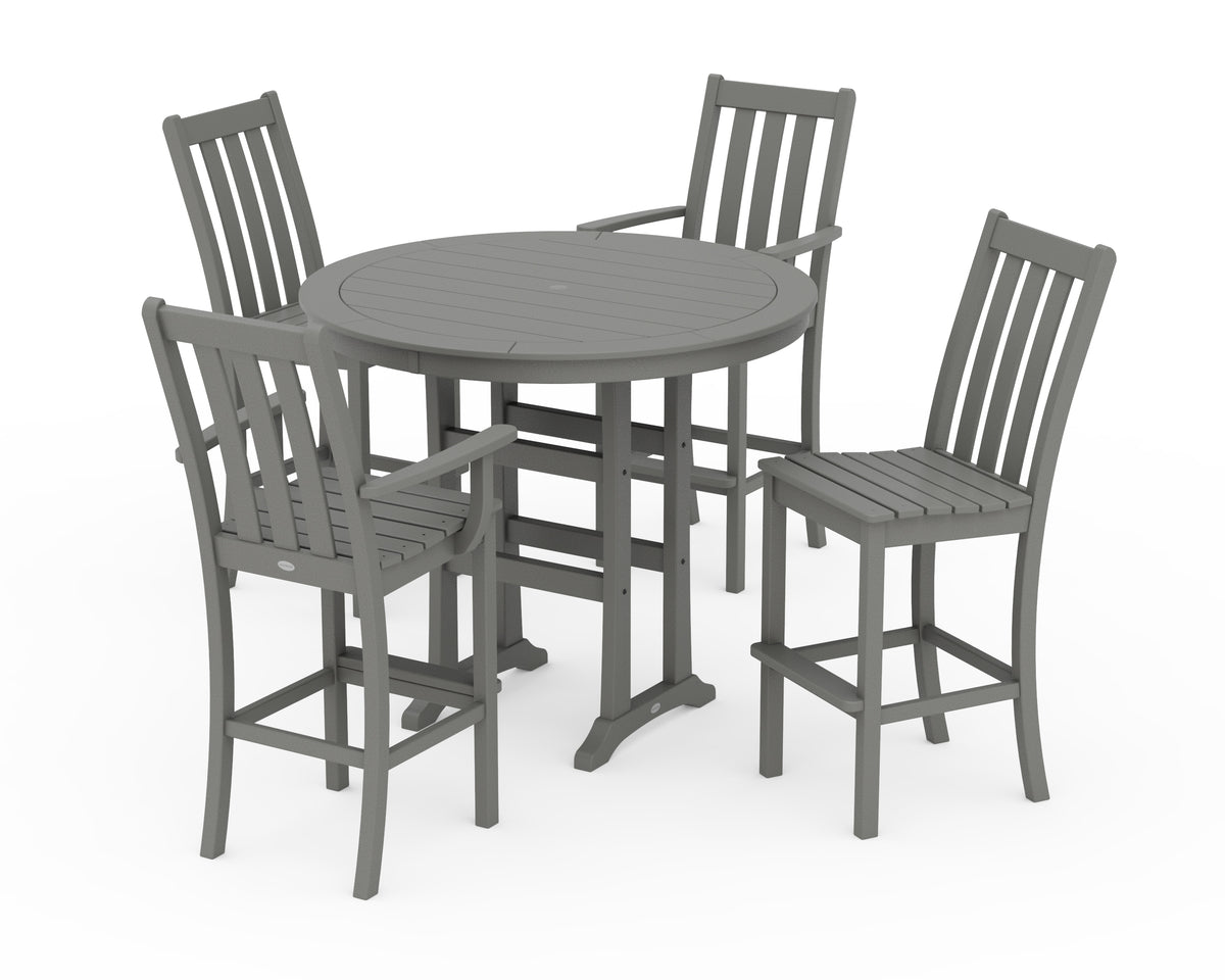POLYWOOD Vineyard 5-Piece Nautical Trestle Bar Set in Slate Grey