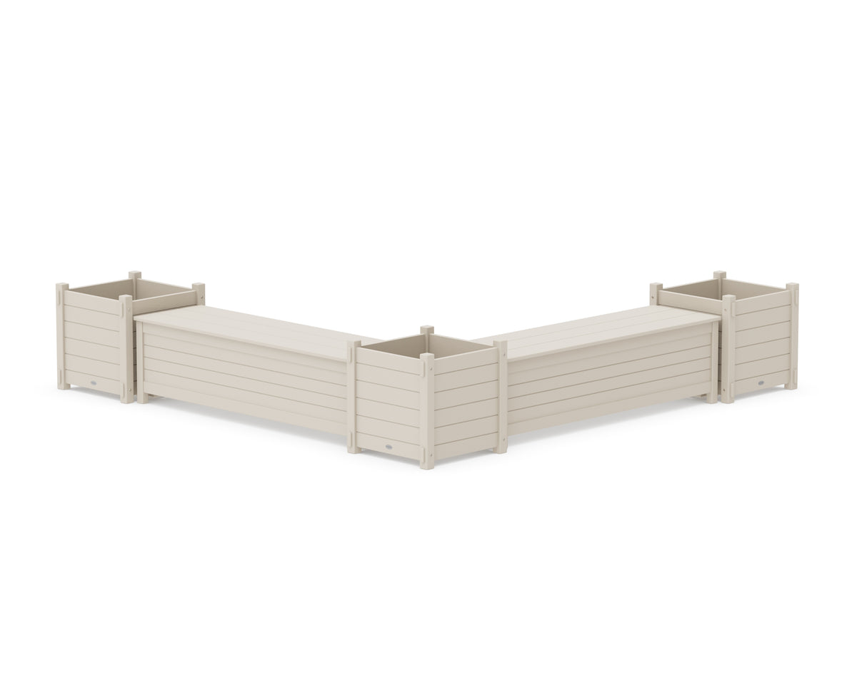 POLYWOOD 60" Nautical L-Shaped Planter Storage Bench Corner Set - Large in Sand