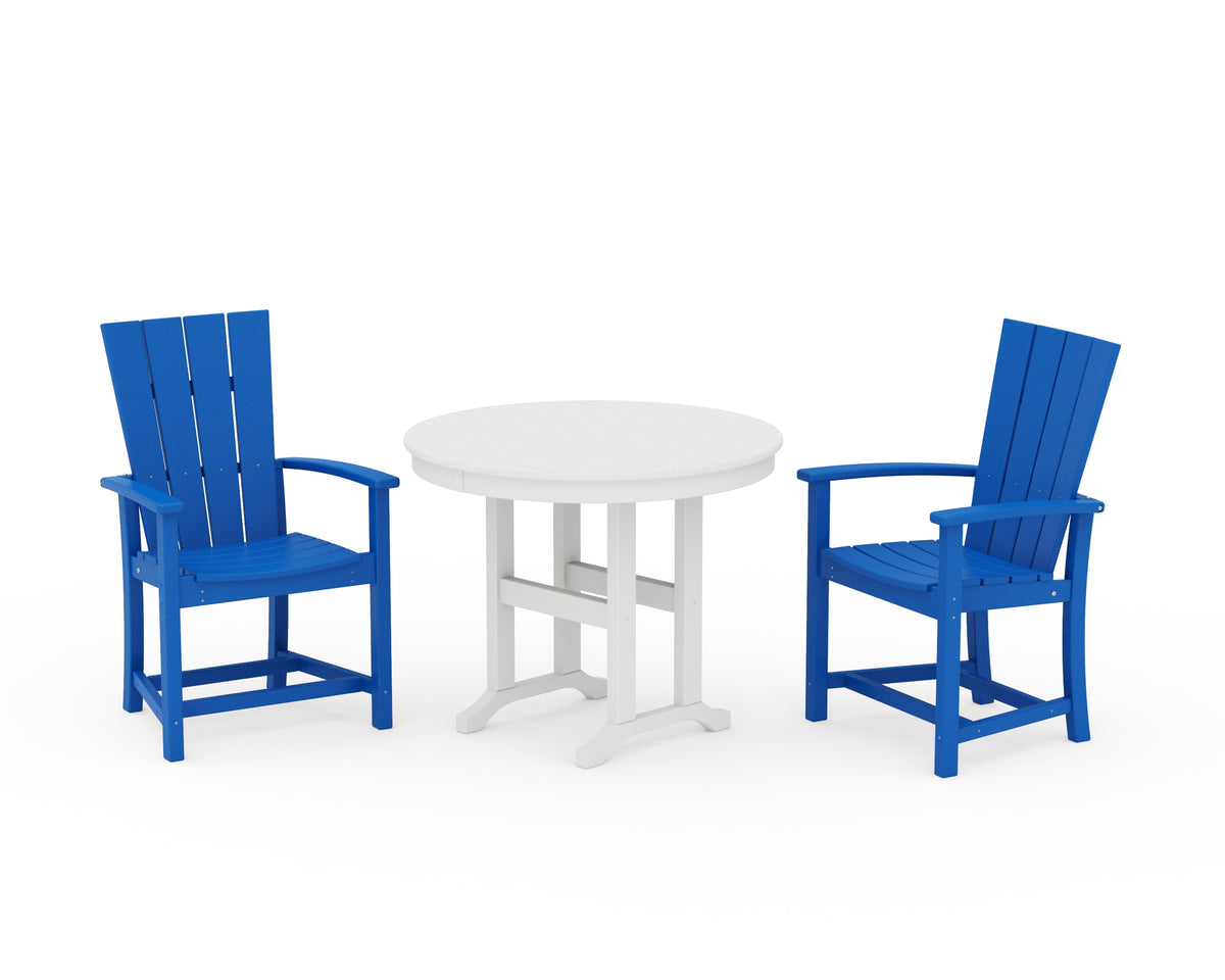POLYWOOD Quattro 3-Piece Round Farmhouse Dining Set in Pacific Blue / White