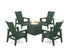 POLYWOOD 5-Piece Modern Grand Upright Adirondack Conversation Set with Fire Pit Table in Green